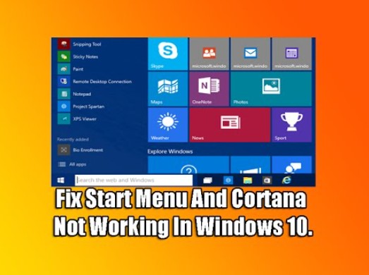 windows 10 start menu and cortana not working